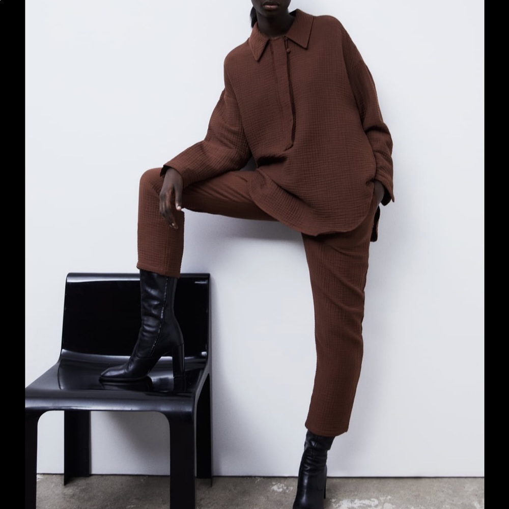 Zara Brown Textured Pants